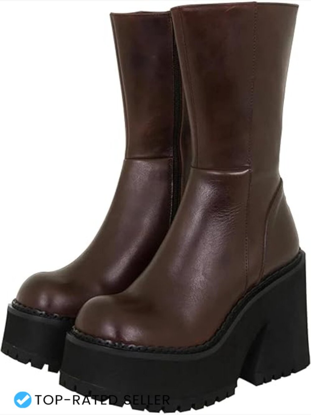 Wedge Heel Ankle Boots Chunky Platform Zip Punk Motorcycle Combat Booties Round